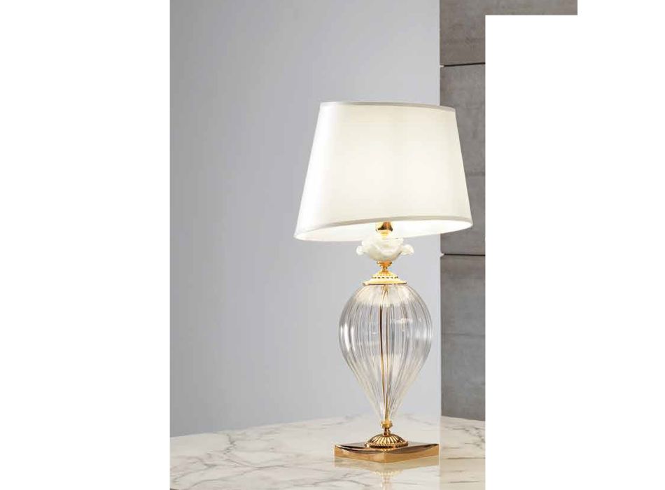 Klassische handwerkliche Glastischlampe und luxuriöser Lampenschirm - Flandern Viadurini