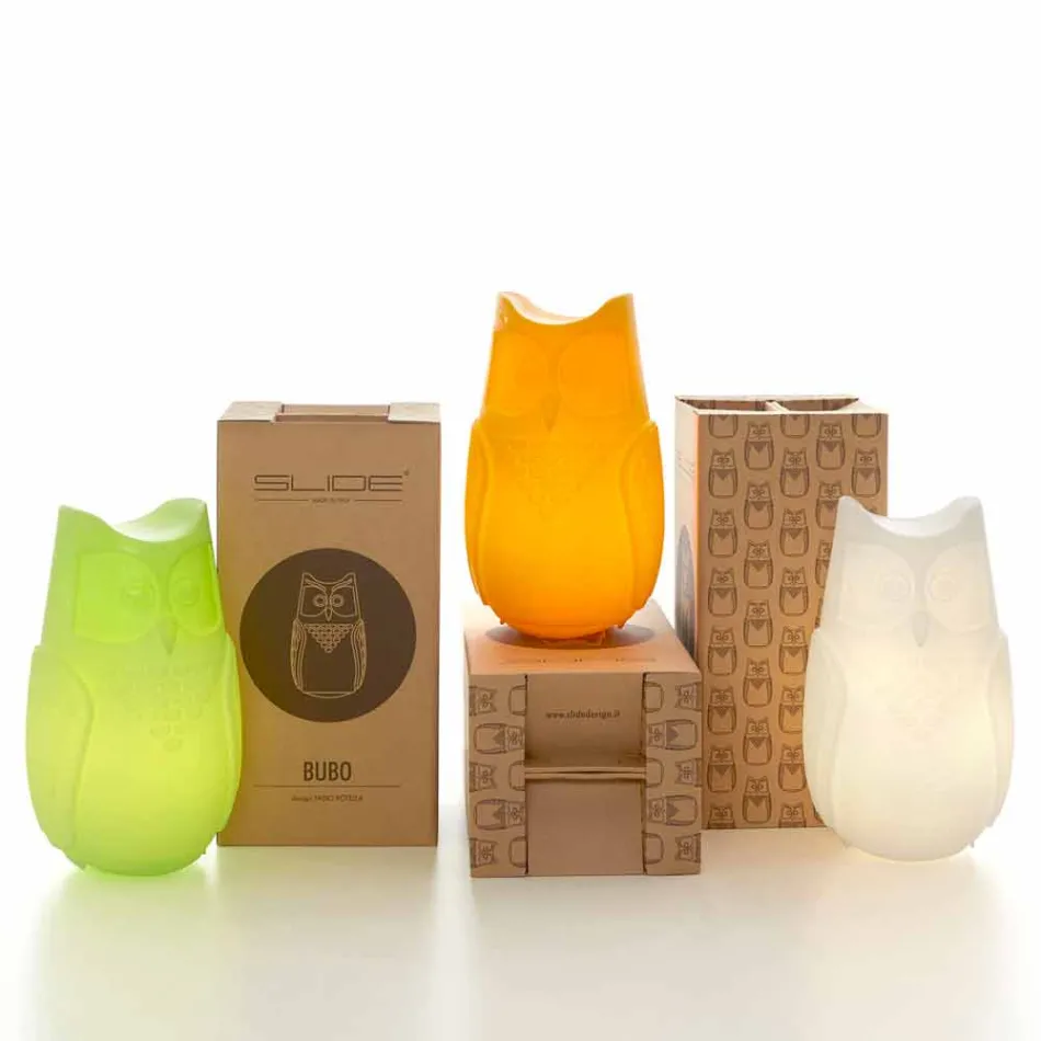 Schieben Sie Bubo-farbige Tischlampe aus Eulen-Design in Italien Viadurini