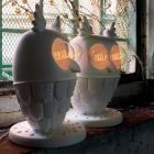 Tischlampe aus mattweißer Keramik 2 Lichter Modernes Design Eule - Eule Viadurini