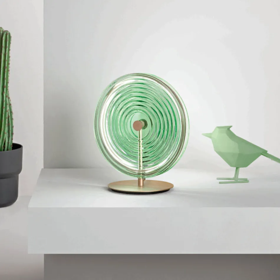 Tischlampe aus Metall und Glas mit konzentrischen Linien verziert - Hackberry Viadurini
