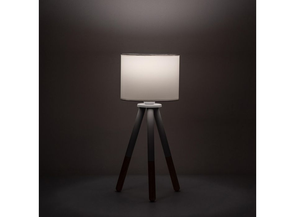 Tischlampe aus weißem Segeltuch mit Metall- und Holzstruktur - Fiona Viadurini