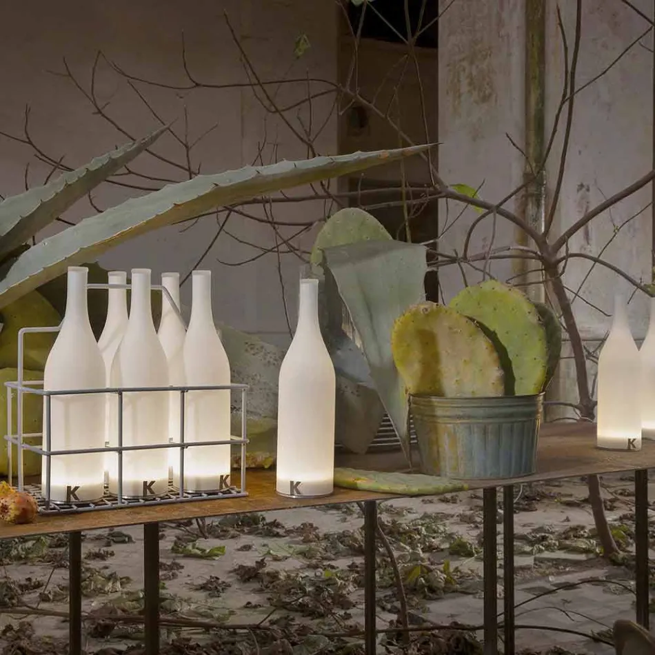 Led Tischlampe in weißem Milchglas Modernes Design - Flasche Viadurini