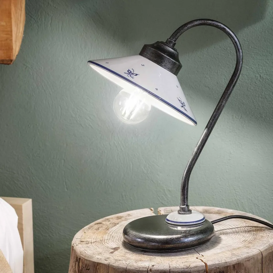 Tischlampe im Vintage-Stil aus handbemalter Keramik und Eisen - Asti Viadurini