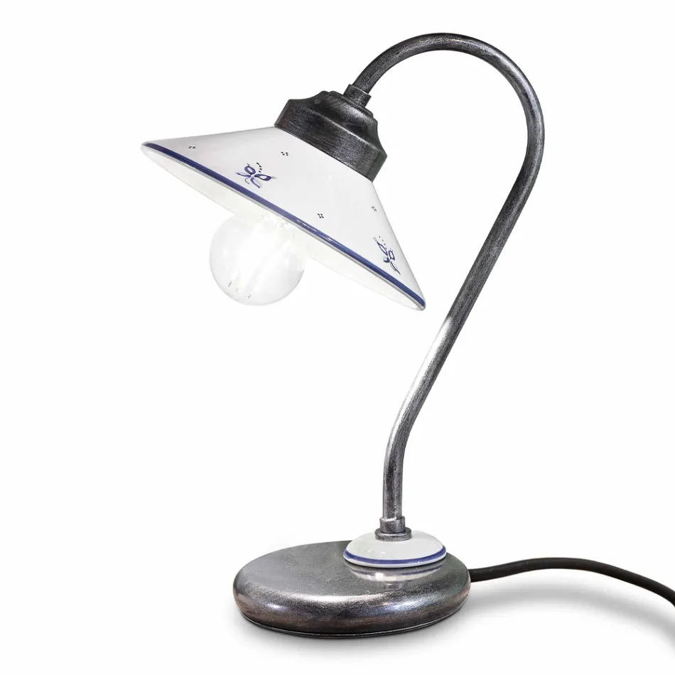 Tischlampe im Vintage-Stil aus handbemalter Keramik und Eisen - Asti Viadurini