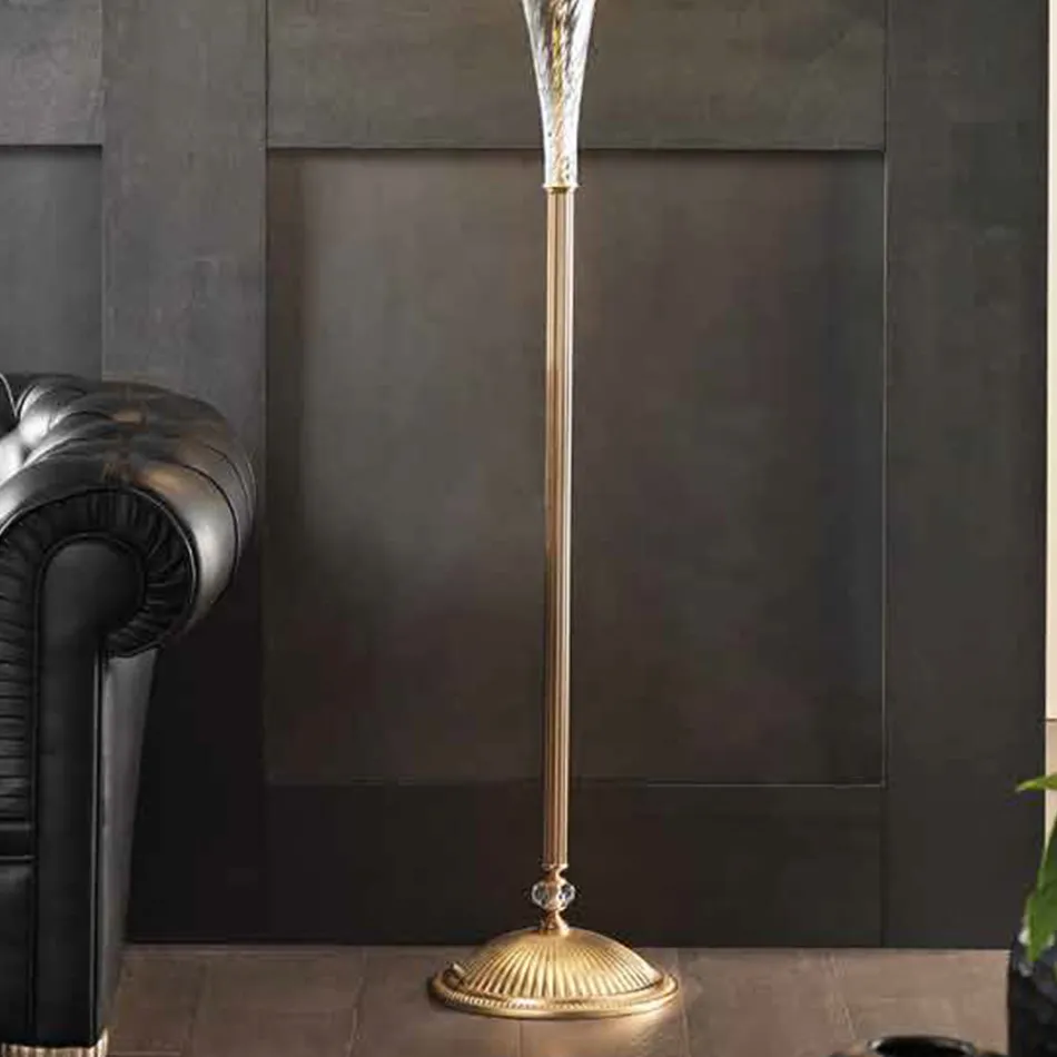 Klassische Stehlampe aus handgefertigtem Glas und luxuriösem Lampenschirm - Flandern Viadurini