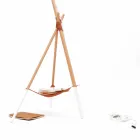 Stehlampe aus Holz und Metall mit Details aus veganem Leder - Avetta Viadurini