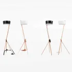 Stehlampe aus Holz und Metall mit Details aus veganem Leder - Avetta Viadurini