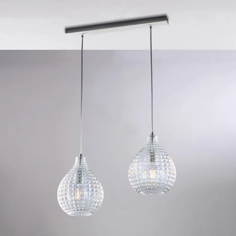 Atlas Glas-Metall-Design-Lampe mit Kristallanhängern Viadurini