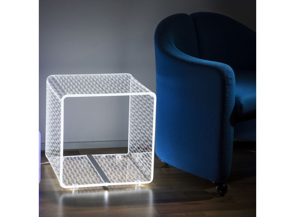 LED-Lampe Leuchtender transparenter Acryl-Couchtisch Laser-Dekor - Robiola Viadurini
