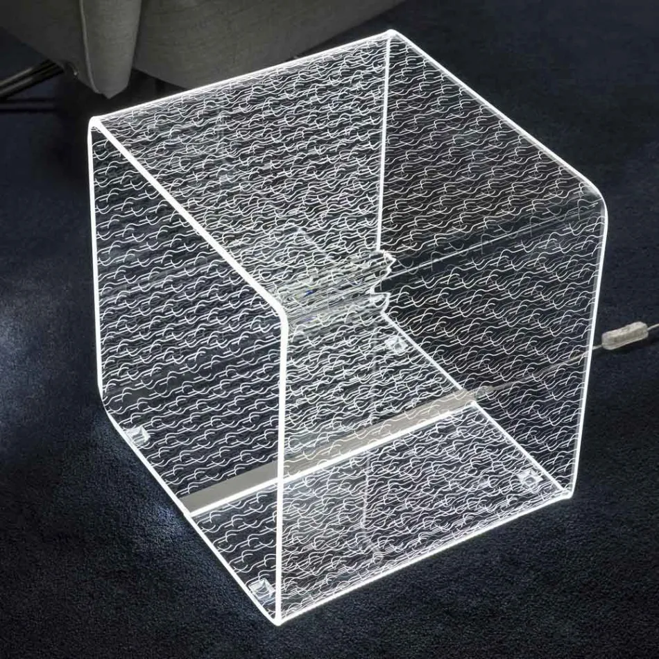 LED-Lampe Leuchtender transparenter Acryl-Couchtisch Laser-Dekor - Robiola Viadurini