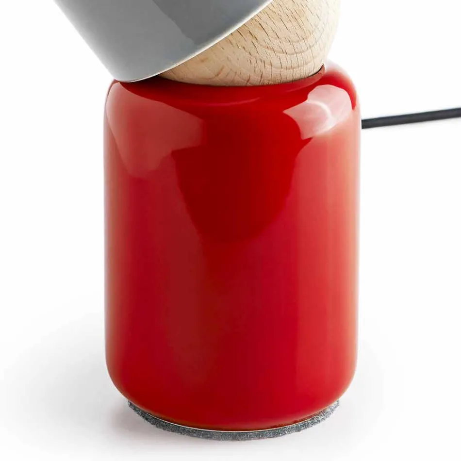 Moderne Tischlampe aus Keramik und Buchenholz hergestellt in Italien, Asien Viadurini