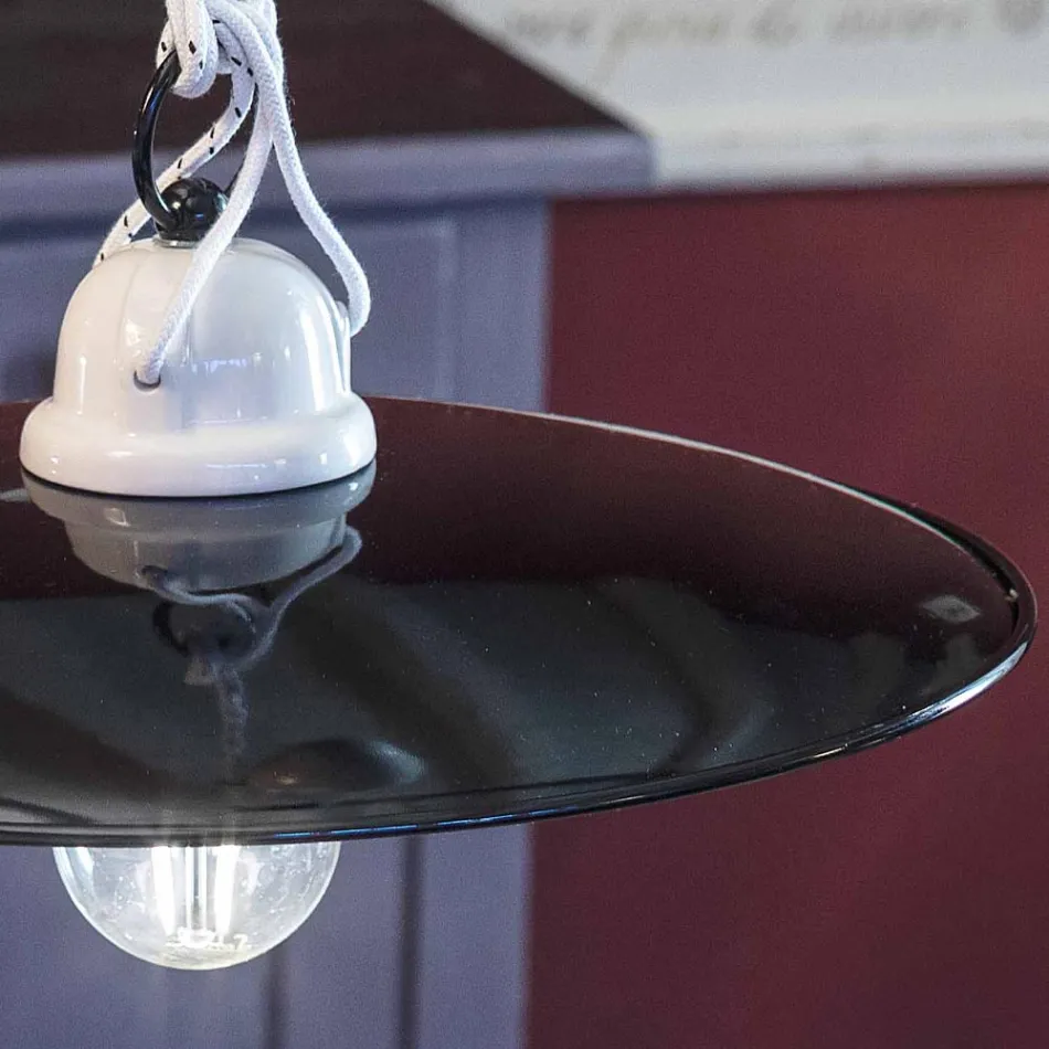 Ups and downs Pendelleuchte aus weißer Keramik und schwarzem Metall - Power Viadurini