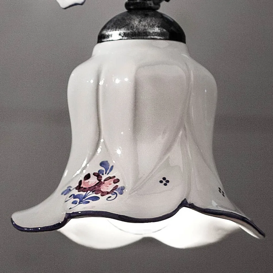 Pendelleuchte aus Metall und handverzierter Keramik mit Rose - Pisa Viadurini