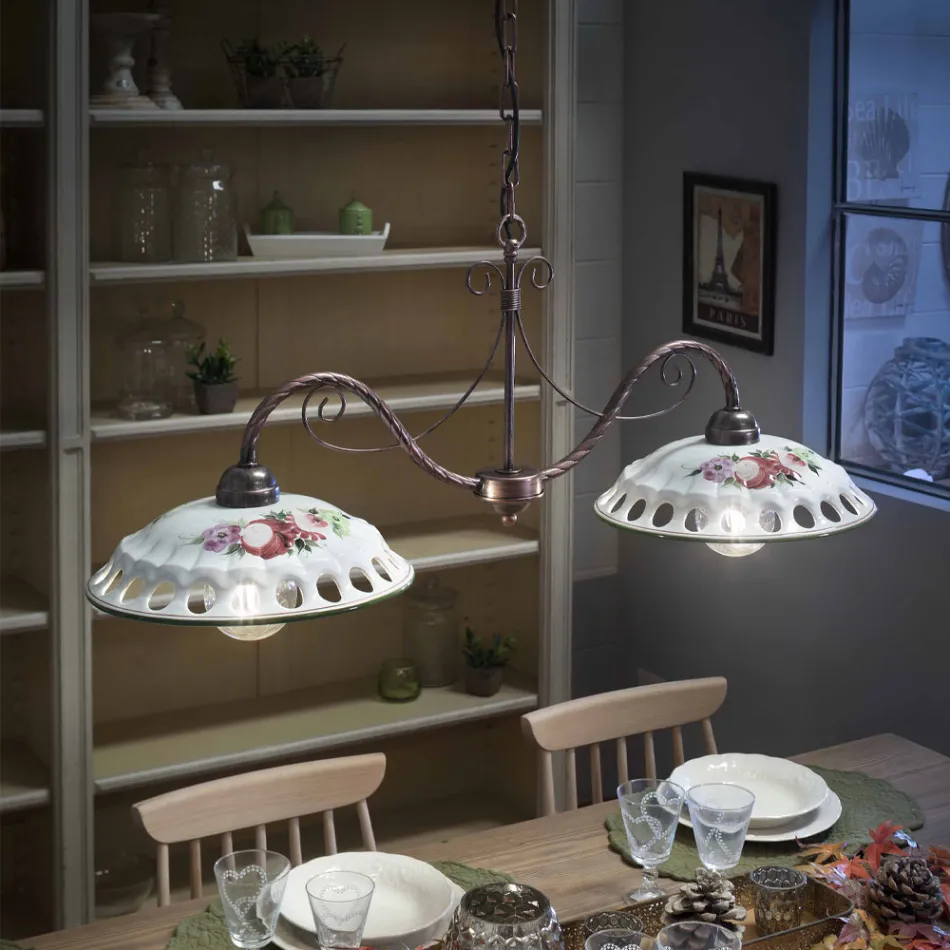 Hängelampe 2 Lichter aus handgefertigter Keramik mit Passanastri - Neapel Viadurini