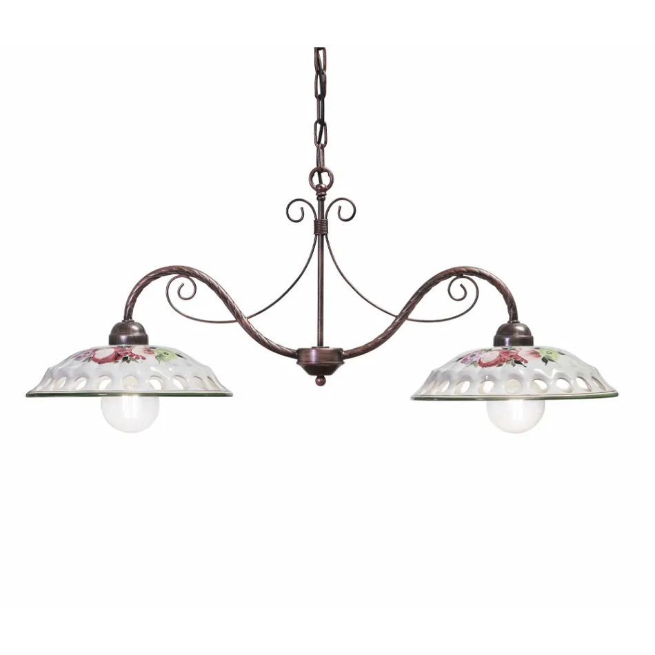 Hängelampe 2 Lichter aus handgefertigter Keramik mit Passanastri - Neapel Viadurini