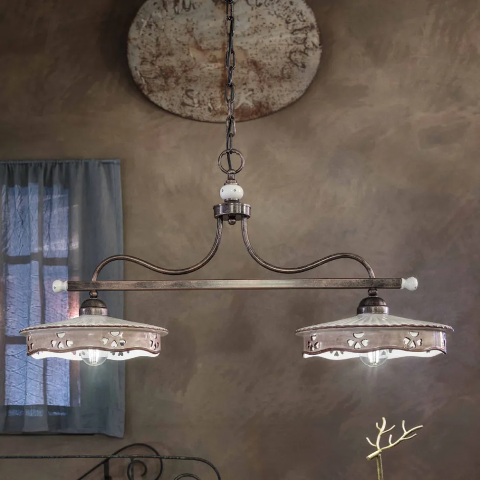 Vintage Hängelampe 2 Lichter aus handgefertigter Eisenkeramik - Alessandria Viadurini