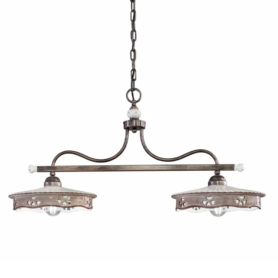 Vintage Hängelampe 2 Lichter aus handgefertigter Eisenkeramik - Alessandria Viadurini