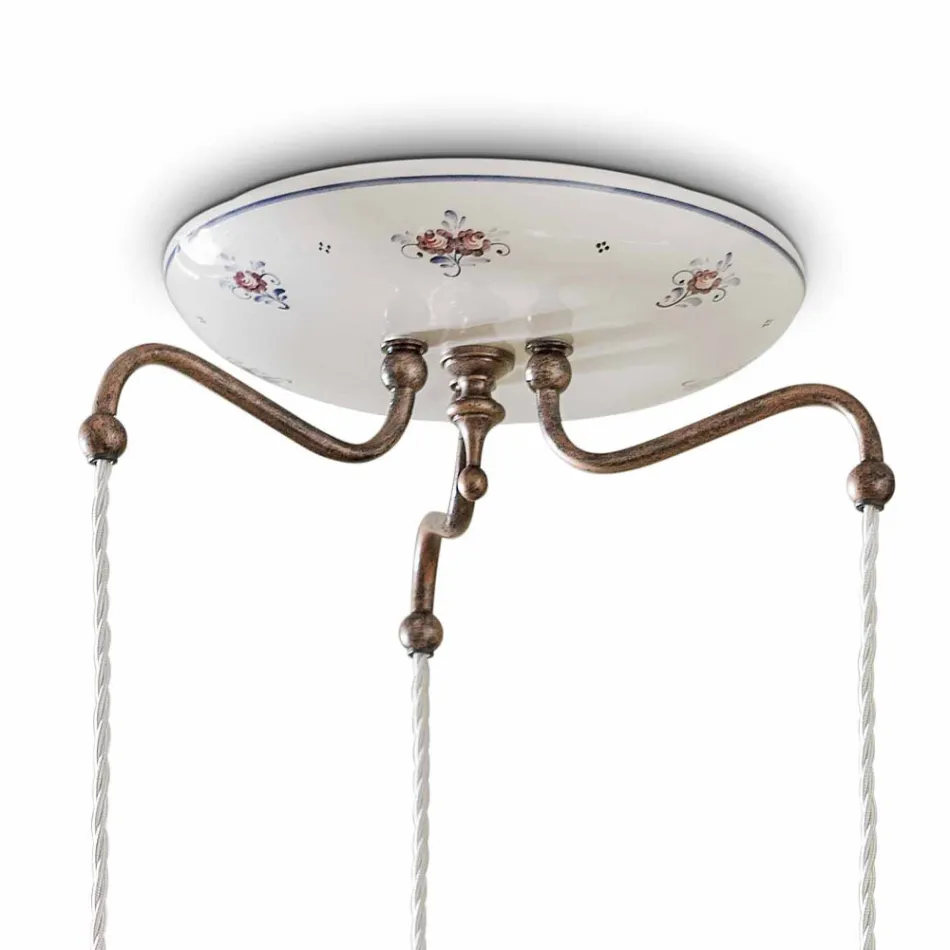 Hängelampe 3 Lichter aus Eisen und handbemalter Vintage-Keramik - Chieti Viadurini