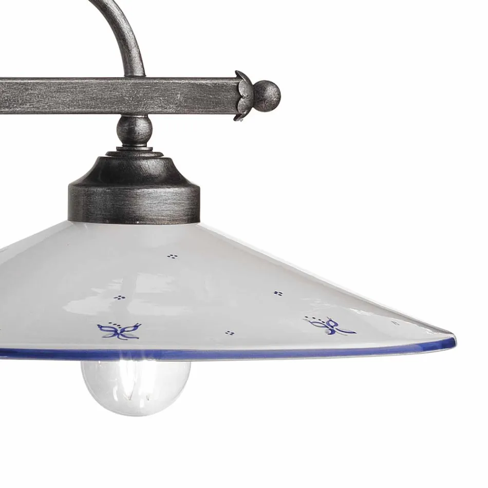 Hängelampe mit 2 Lichtern in handbemalter Keramik und Eisendesign - Asti Viadurini