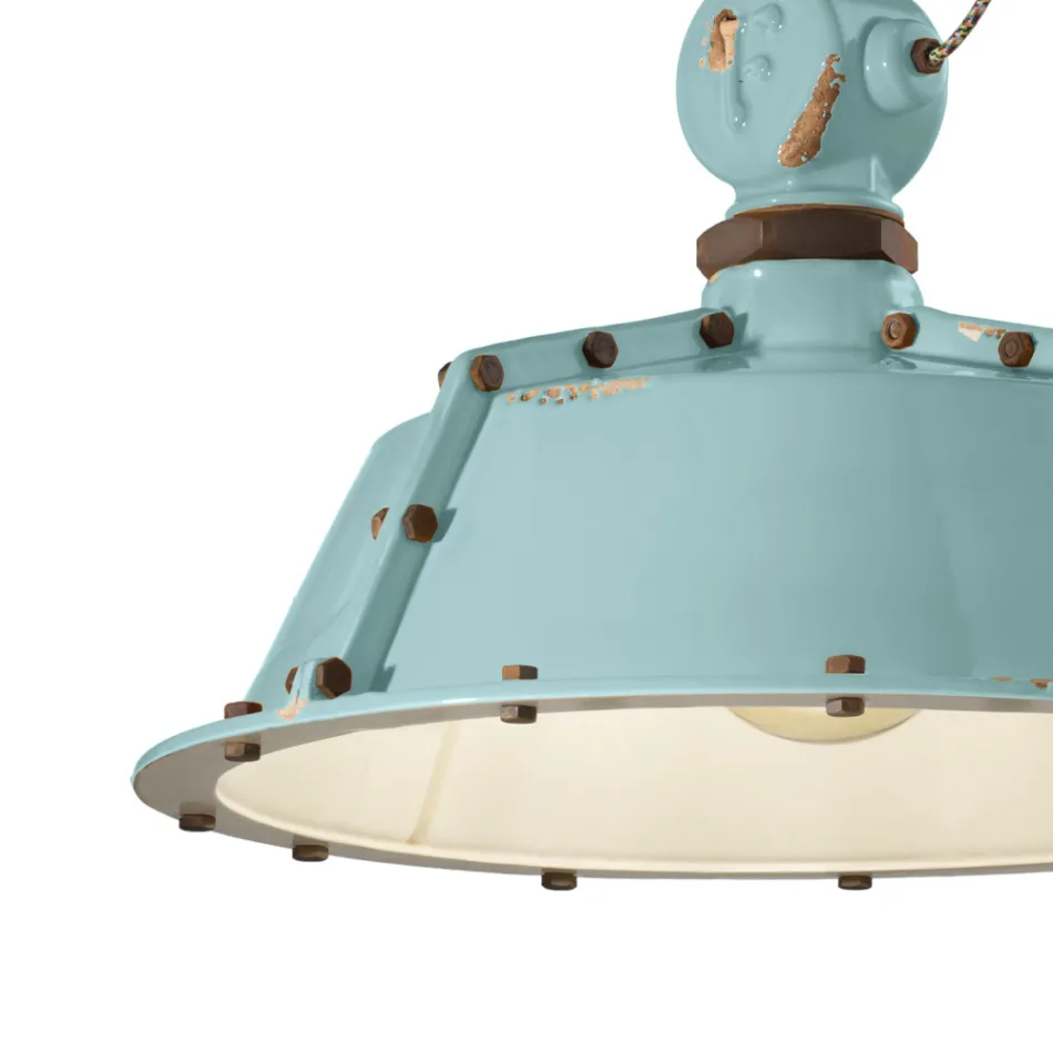 Industrielle handwerkliche Hängelampe aus Eisen und Keramik - Industriell Viadurini