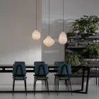 Pendelleuchte Design Länglich aus weißem Filigranglas - Caravan Viadurini