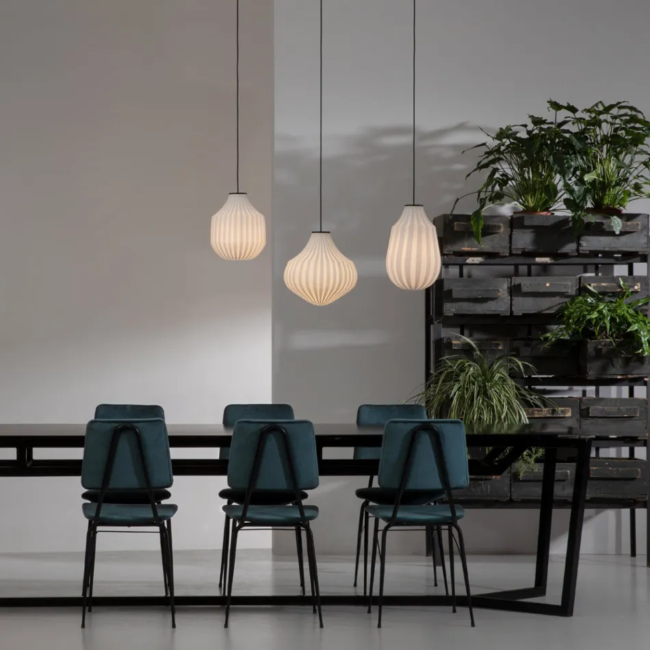 Pendelleuchte Design Länglich aus weißem Filigranglas - Caravan Viadurini