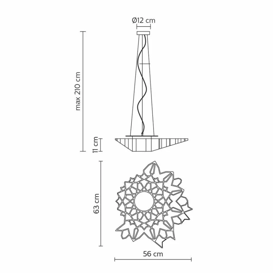 Hängelampe in Technopolymer Weiß oder Gold Design 2 Dimensionen - Kathedrale Viadurini