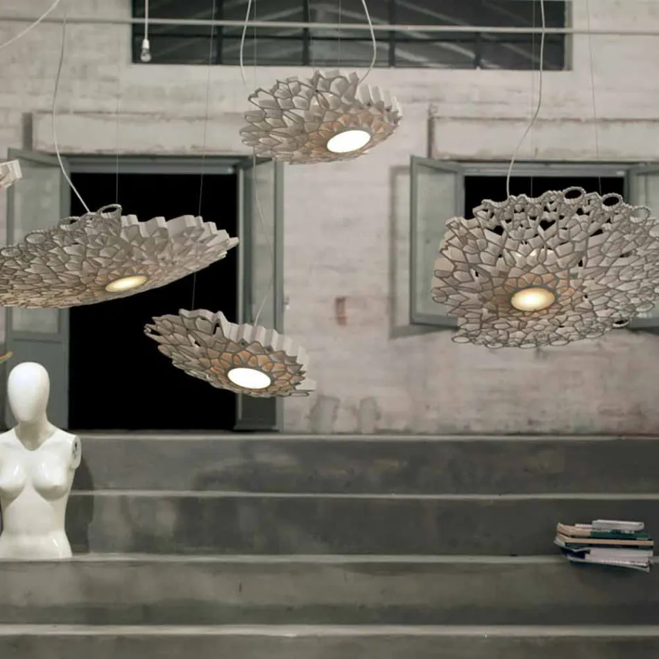 Hängelampe in Technopolymer Weiß oder Gold Design 2 Dimensionen - Kathedrale Viadurini