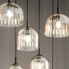 Hängelampe aus geblasenem gestreiftem Glas und lackiertem Metall - Giuliano Viadurini