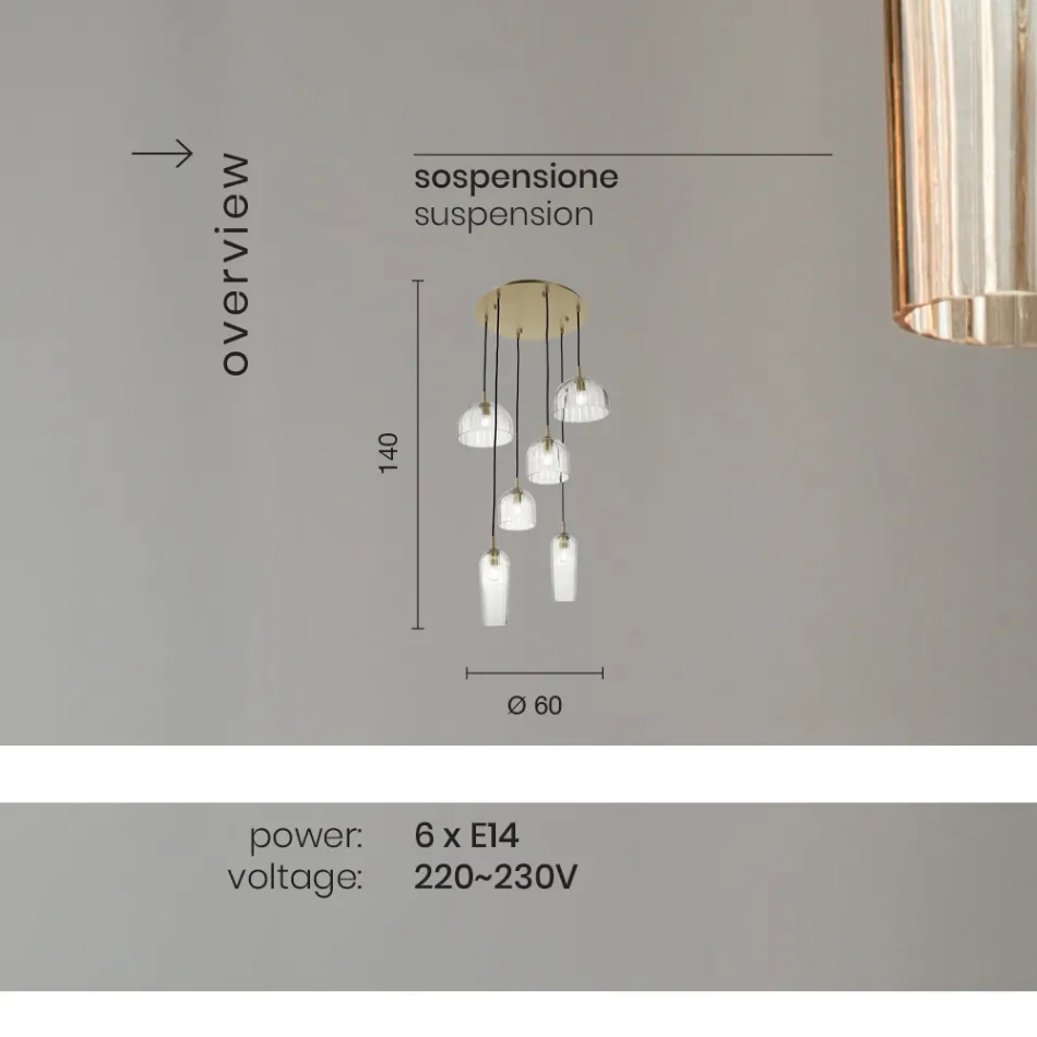 Hängelampe aus geblasenem gestreiftem Glas und lackiertem Metall - Giuliano Viadurini