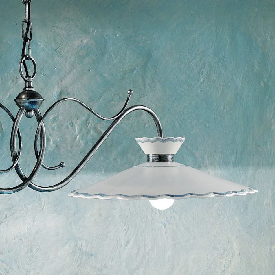 Lineare Pendelleuchte 2 Lichter Keramik Handgefertigter Stickeffekt - Ravenna Viadurini