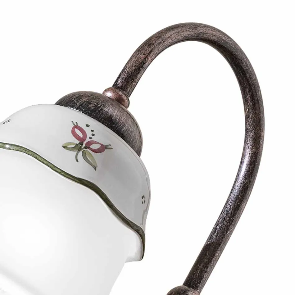 Handbemalte Vintage Tischlampe aus Eisen, Glas und Keramik - Ferrara Viadurini