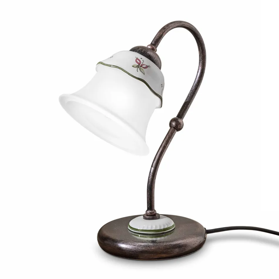 Handbemalte Vintage Tischlampe aus Eisen, Glas und Keramik - Ferrara Viadurini