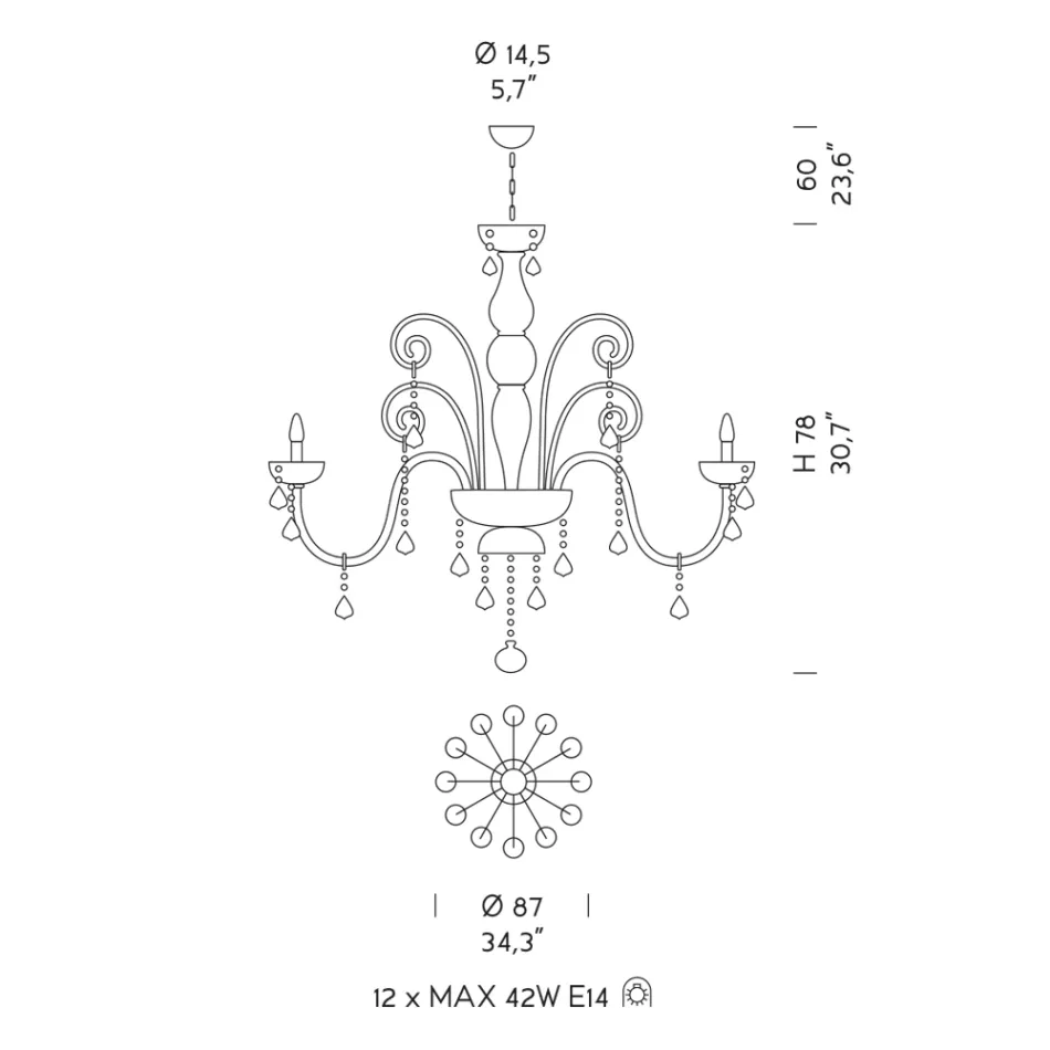 Artisan Kronleuchter mit 12 Lichtern aus venezianischem Glas und Metall - Florentiner Viadurini