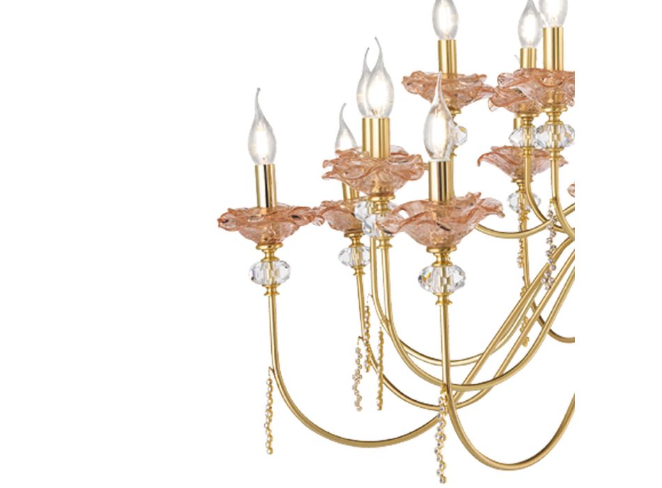 Klassischer Kronleuchter mit 12 Lichtern aus Glas, Kristall und Luxusmetall - Flandern Viadurini