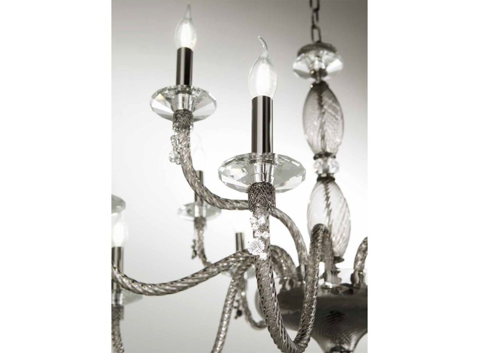 Klassischer Kronleuchter mit 12 Lichtern aus mundgeblasenem Glas und Handdetails - Phaedra Viadurini