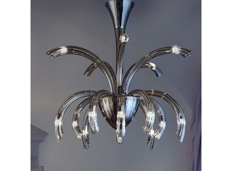 Kronleuchter mit 15 Lichtern aus venezianischem Glas und verchromtem Metall Made in Italy - Jason Viadurini