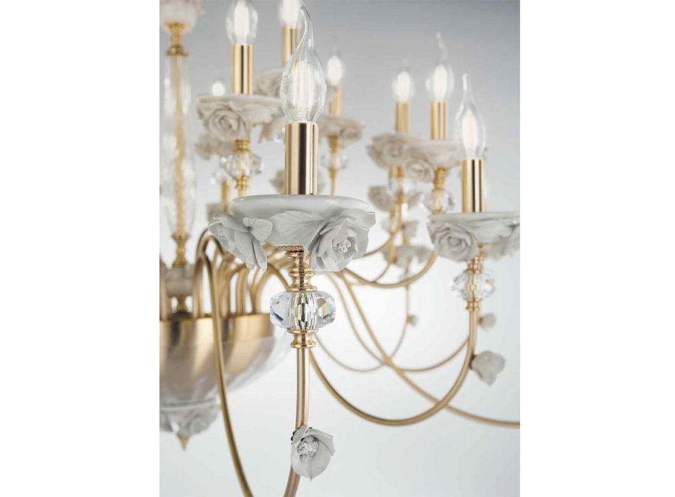Klassischer Kronleuchter mit 18 Lichtern aus Porzellan und luxuriösem mundgeblasenem Glas - Eteria Viadurini