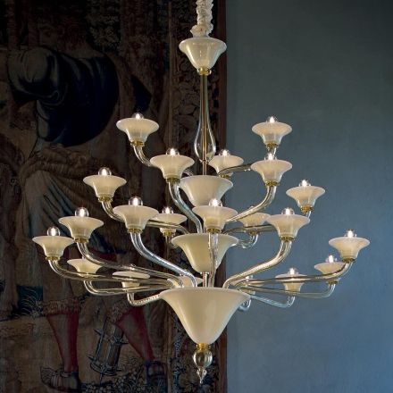 Kronleuchter 21 Lichter aus venezianischem Glas und goldenem Metall Made in Italy - Ismail Viadurini