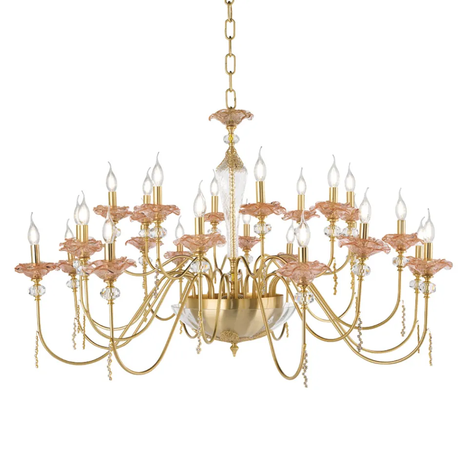 Klassischer Kronleuchter mit 24 Lichtern aus Glas, Kristall und Luxusmetall - Flandern Viadurini