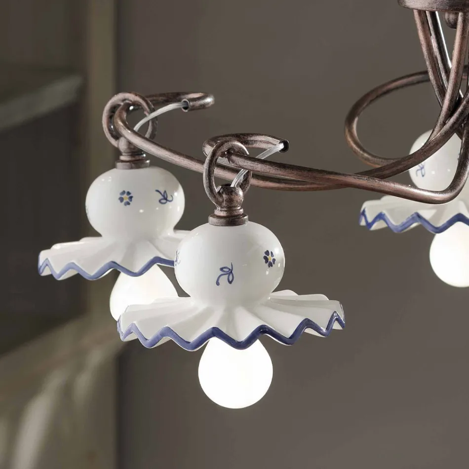 Country Kronleuchter mit 5 Lichtern aus handverzierter Keramik - Rom Viadurini