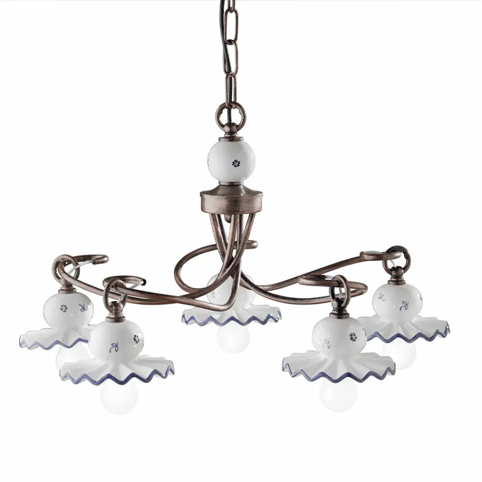 Country Kronleuchter mit 5 Lichtern aus handverzierter Keramik - Rom Viadurini