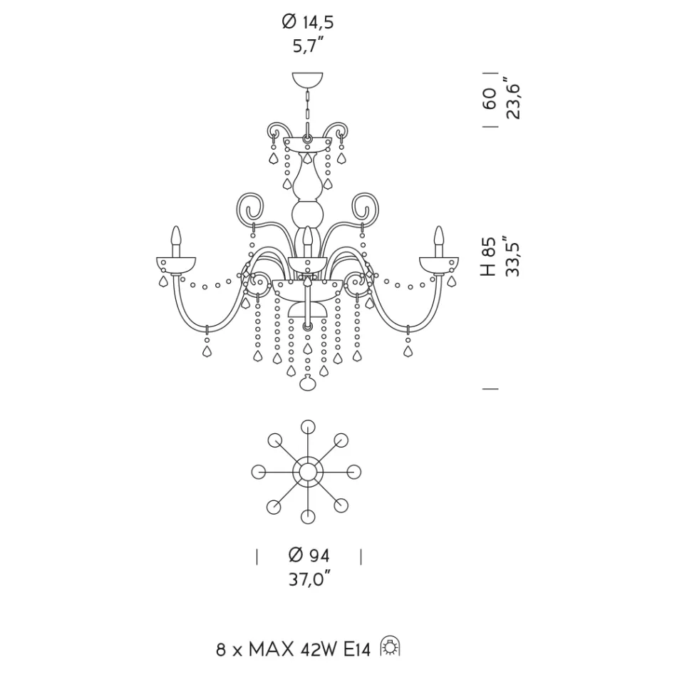 Kronleuchter mit 8 Lichtern aus venezianischem Glas Made in Italy Classic - Florentiner Viadurini