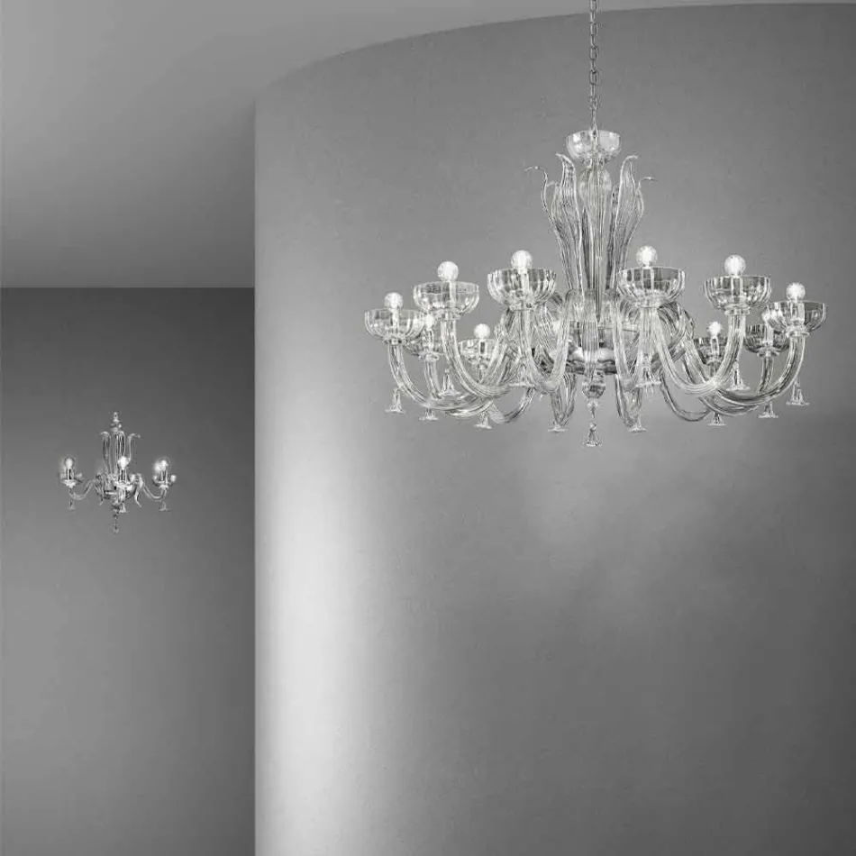 12-flammiger handgemachter venezianischer Glas-Kronleuchter, Made in Italy - Regina Viadurini