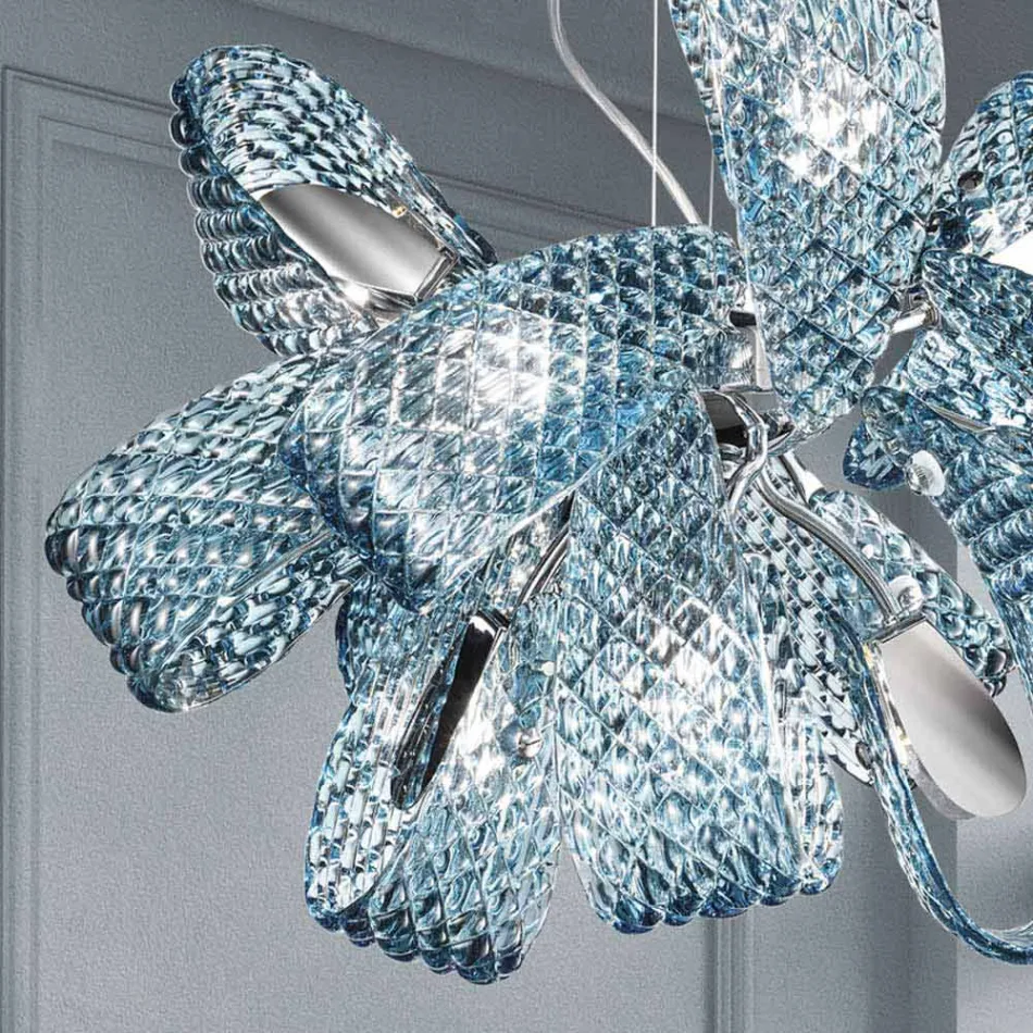 9-flammiger venezianischer Glas-Kronleuchter, handgefertigt in Italien - Diamonique Viadurini