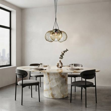 Dreiflammiger venezianischer Kronleuchter aus mundgeblasenem Glas, hergestellt in Italien - Lucilla Viadurini