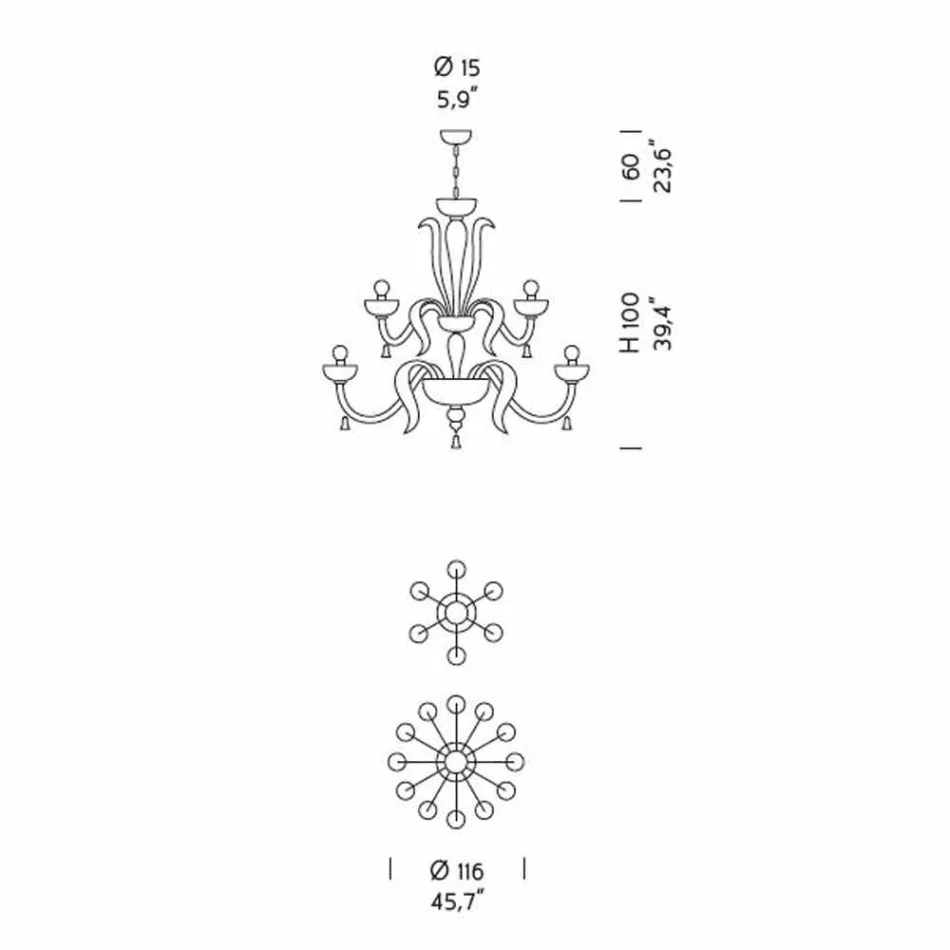 Handgefertigter 18-flammiger Kronleuchter aus Venedig-Glas, Made in Italy - Regina Viadurini