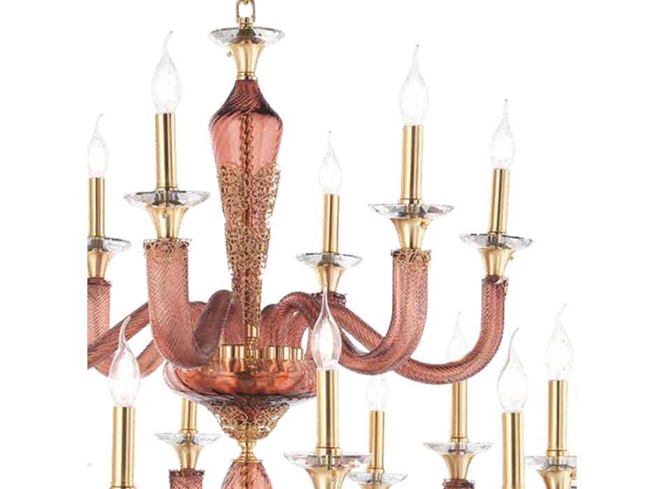 Klassischer Kronleuchter 18 Lichter aus handgefertigtem Glas und Kristallen - Magrena Viadurini