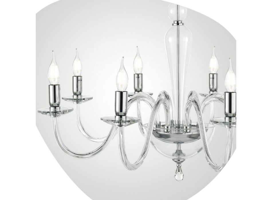 Klassischer Kronleuchter 8 Lichter aus handgefertigtem italienischem Glas und Metall - Oliver Viadurini