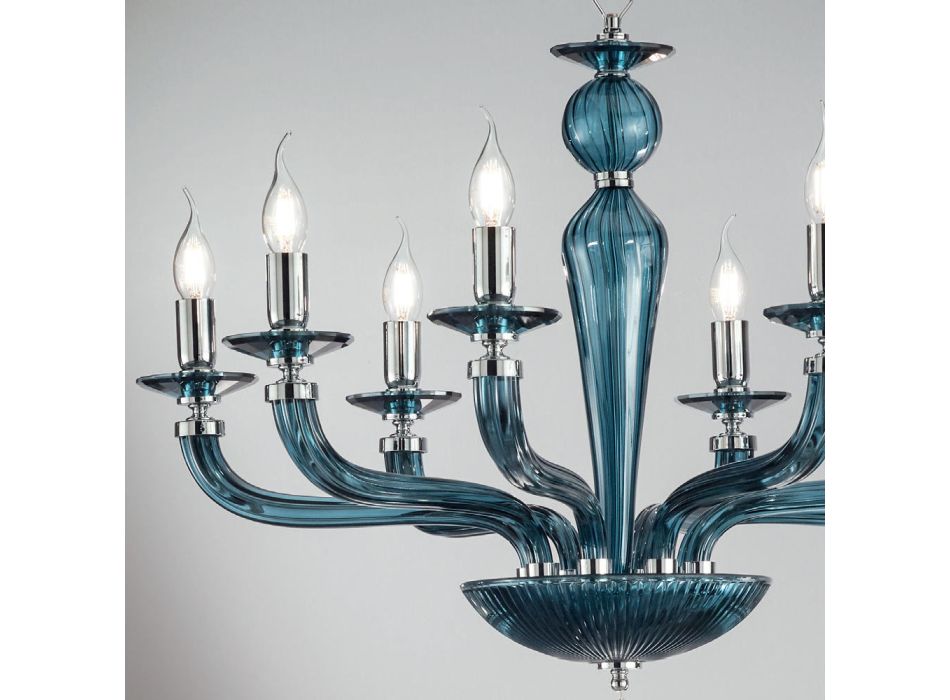Klassischer 8-flammiger handgefertigter Rigaton-Kronleuchter aus Glas und Metall - Fievole Viadurini